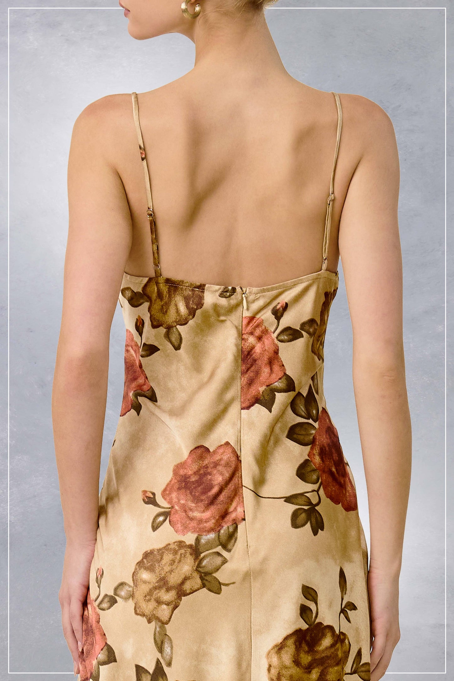 Fall Floral Satin Midi Slip V-Neckline Dress