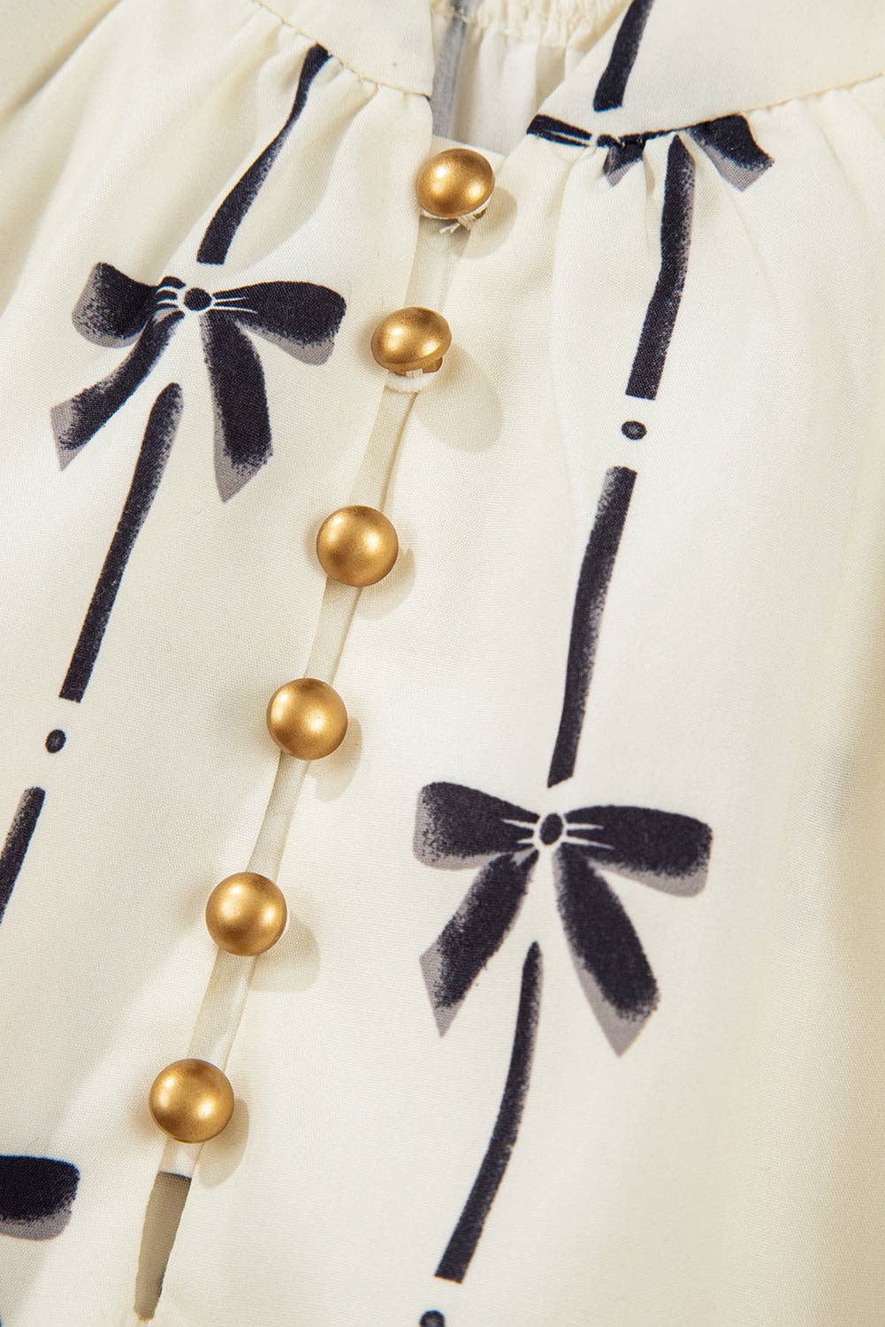 Beige Bowknot Bubble Sleeve V-Neck Mini Dress