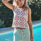 Floral Ivory Pink Crochet Tank Top