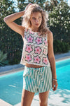 Floral Ivory Pink Crochet Tank Top