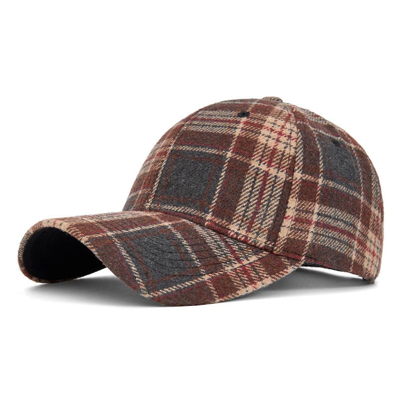 Wool Blend Blue/Burgundy Checkered Baseball Cap