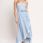 White & Blue Striped Ruffle Hem Midi Dress