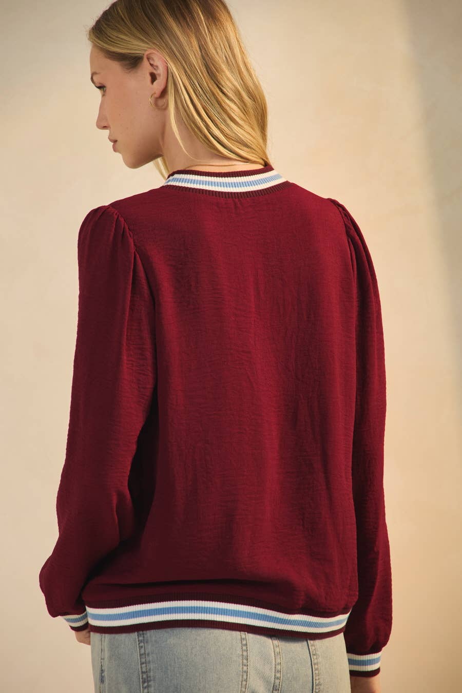 Wine Mock Neck Knit Top