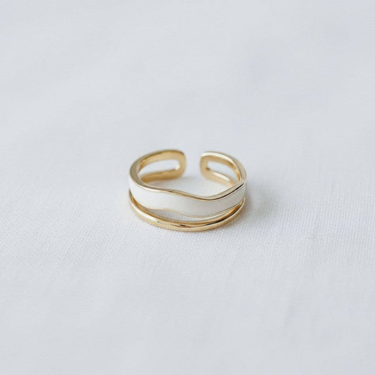 Vintage Drip Glaze Double Band Adjustable Ring