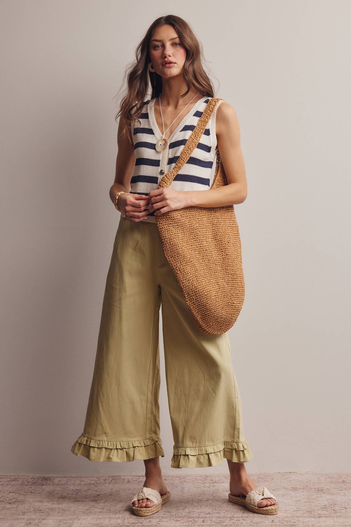 Striped Navy Button-Front Knit Vest Top