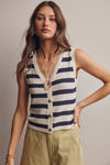 Striped Navy Button-Front Knit Vest Top