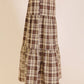 Brown Plaid Tiered Maxi Skirt