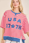 USA Rope Embroidery Striped Top