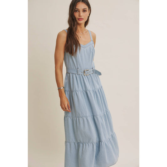 Mineral-Wahed Denim Midi Dress with Belt