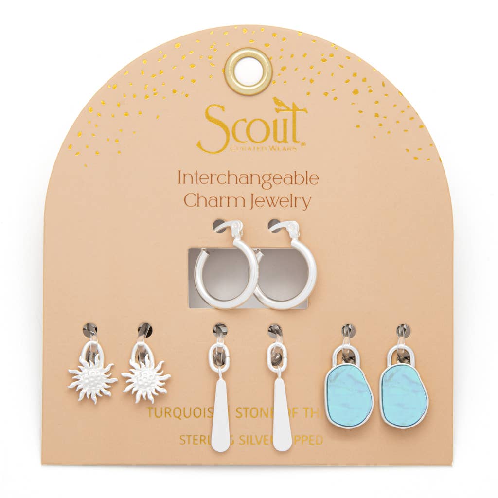 Turquoise/Sky/Silver Interchangeable Charm Earrings