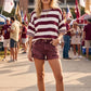 Gameday Maroon/White Stripe Knit Oversized Top