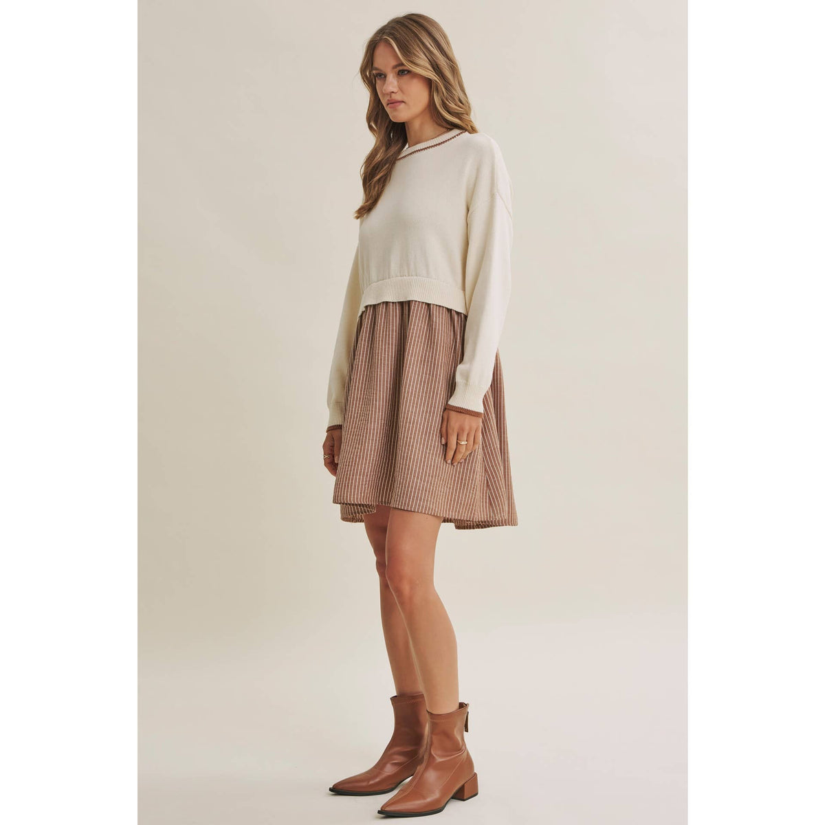 Mocha Layered Twofer Stripe Mini Dress