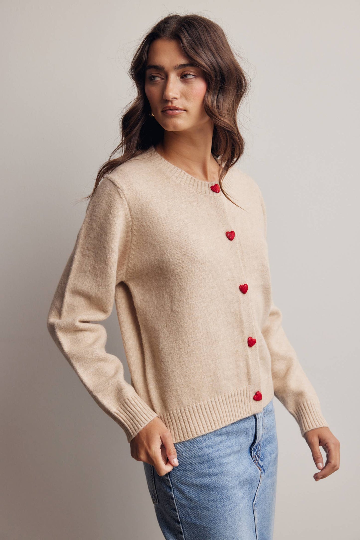Heart Button Cream Knit Cardigan