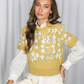 Floral Jacquard Short Sleeve Knitted Short Sleeve Sweater