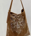 Boho Embroidered Shoulder Bag - Light Camel
