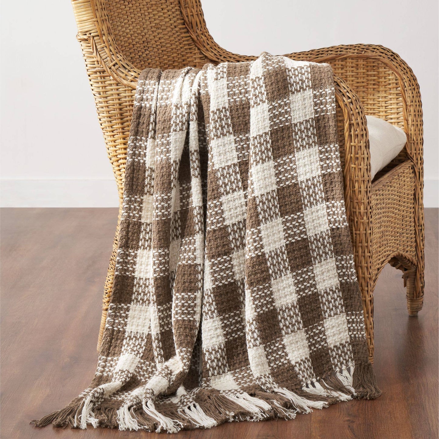 Cocoa Brown Heritage Check Throw Blanket with Fringe [50x60]