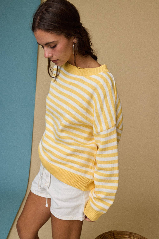 Yellow Striped Crewneck Sweater