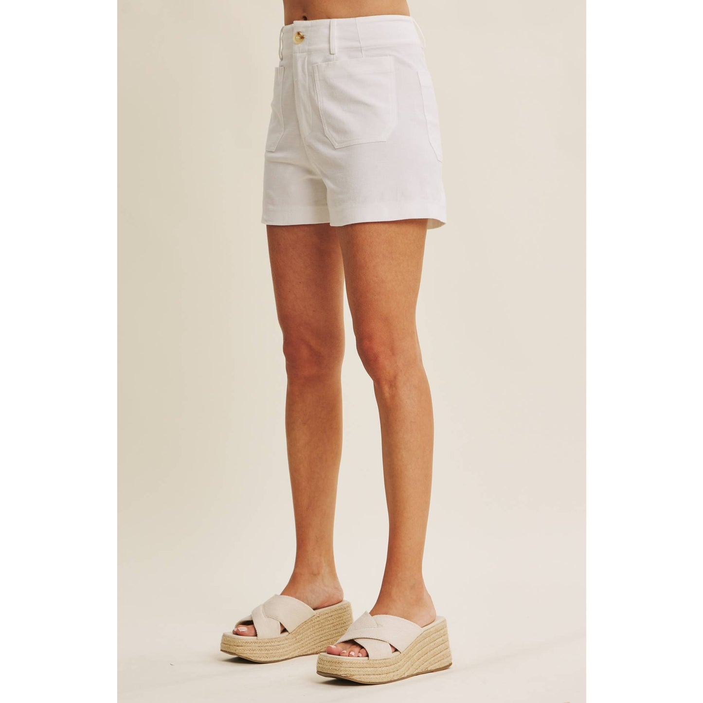 Off White Stretchy Cotton Shorts