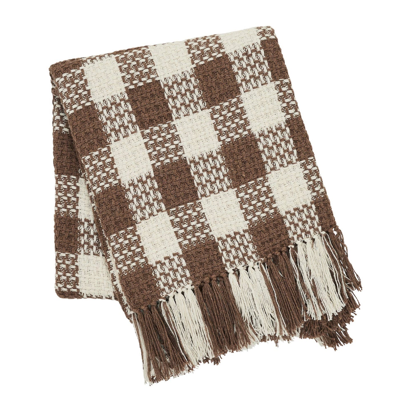Cocoa Brown Heritage Check Throw Blanket with Fringe [50x60]