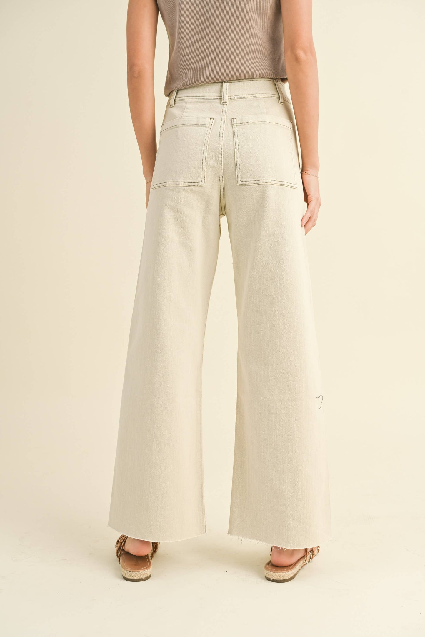 Washed Beige Straight Wide Leg Pants