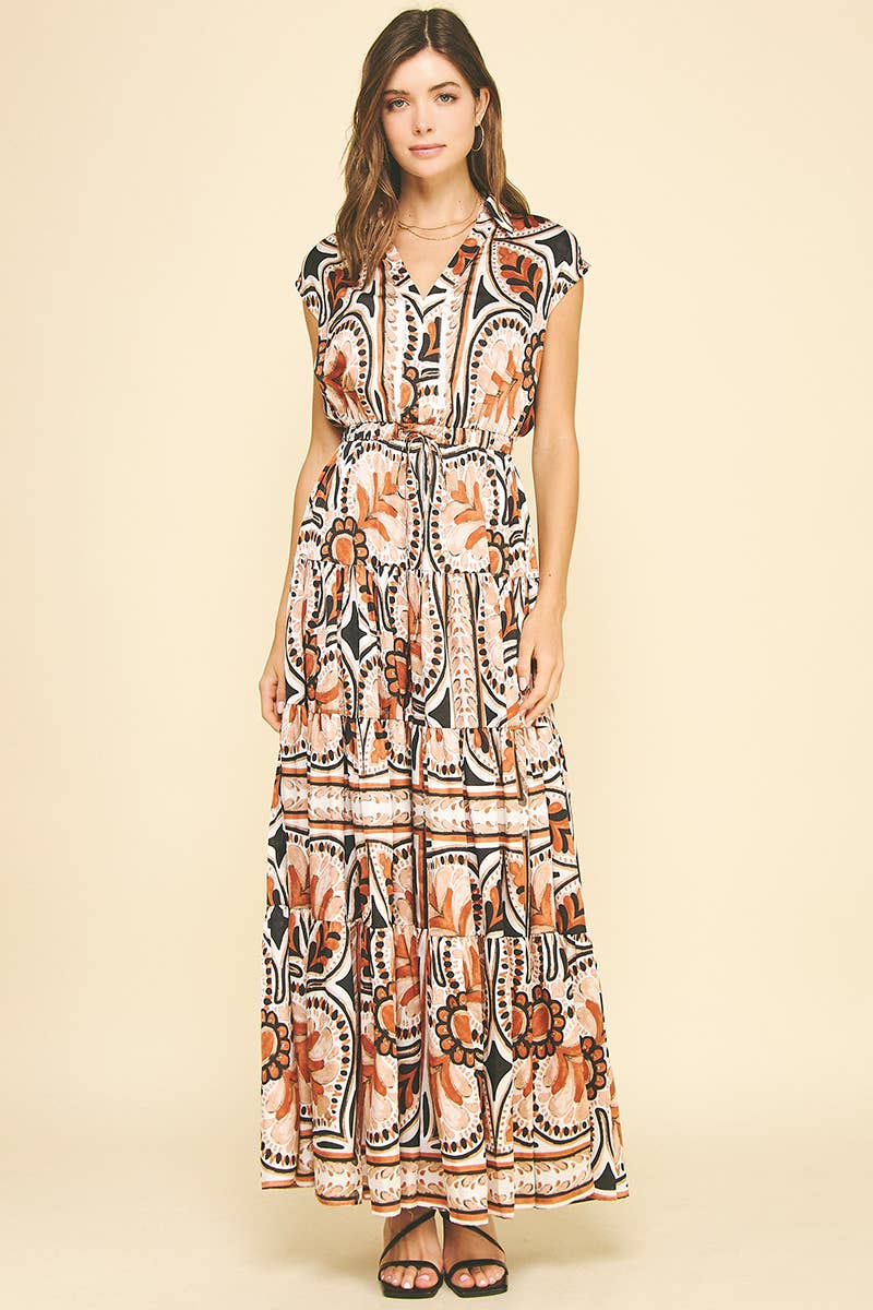 Black/Rust Floral Tiered Maxi Dress