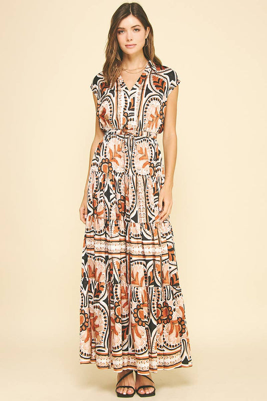 Black/Rust Floral Tiered Maxi Dress