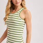 Stripe Ribbed Crew Neck Tank Top