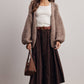 Mocha Corduroy Button Front Midi Skirt
