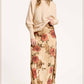 Fall Floral Satin Midi Slip V-Neckline Dress