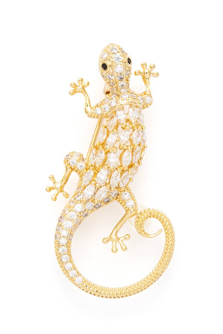 Lizard Gold Cubic Zirconia Brooch