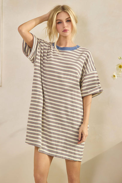 Stripe Knit Pullover Big Top Dress