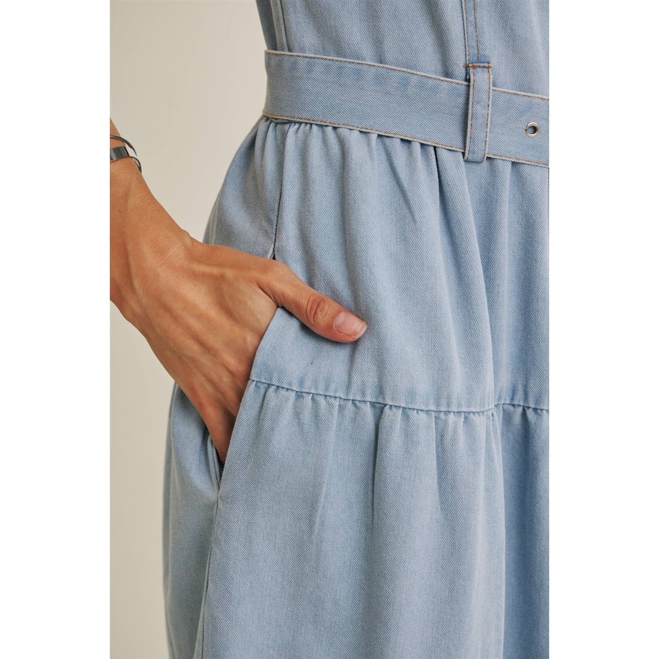 Mineral-Wahed Denim Midi Dress with Belt
