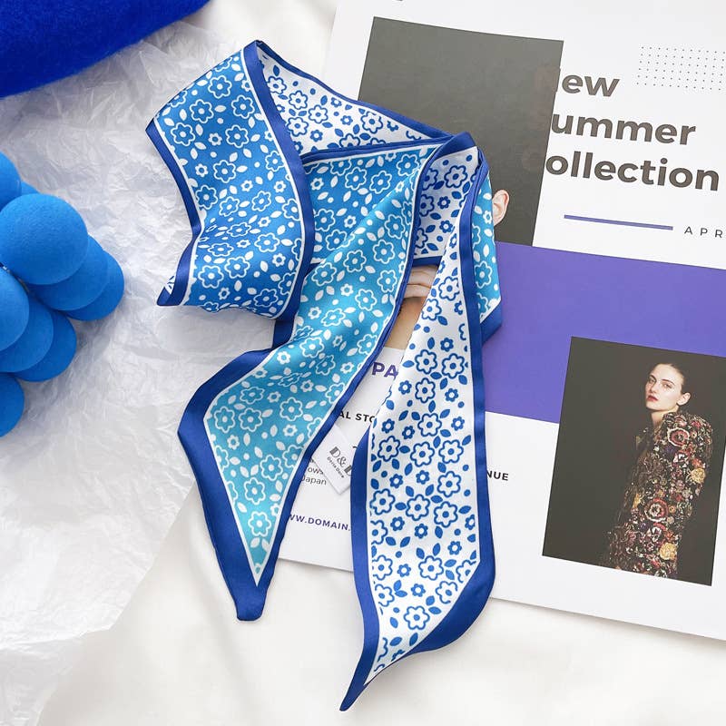Blue Pattern Skinny Scarf