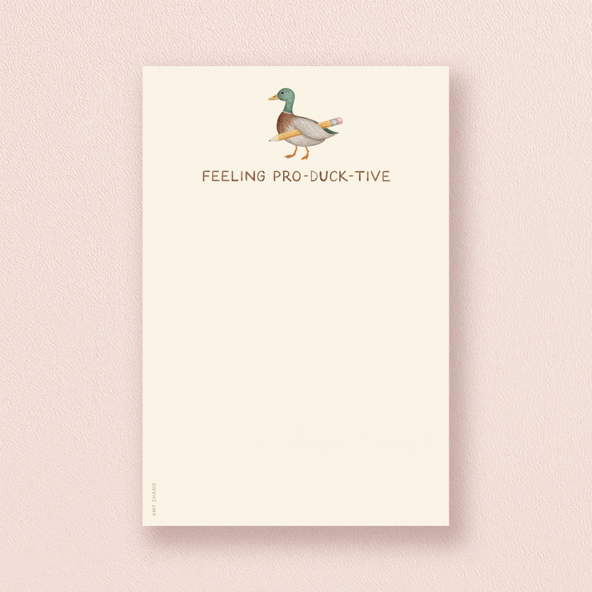 Feeling Productive — Cute Duck And Pencil Pun Notepad