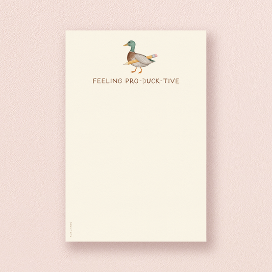 Feeling Productive — Cute Duck And Pencil Pun Notepad