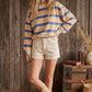 Oversized Denim + Apricot Terry Striped Sweatshirt