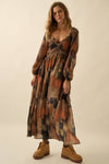 Abstract - Print Velvet - Trimmed V - Neck Maxi Dress - Purpose + Passion Boutique
