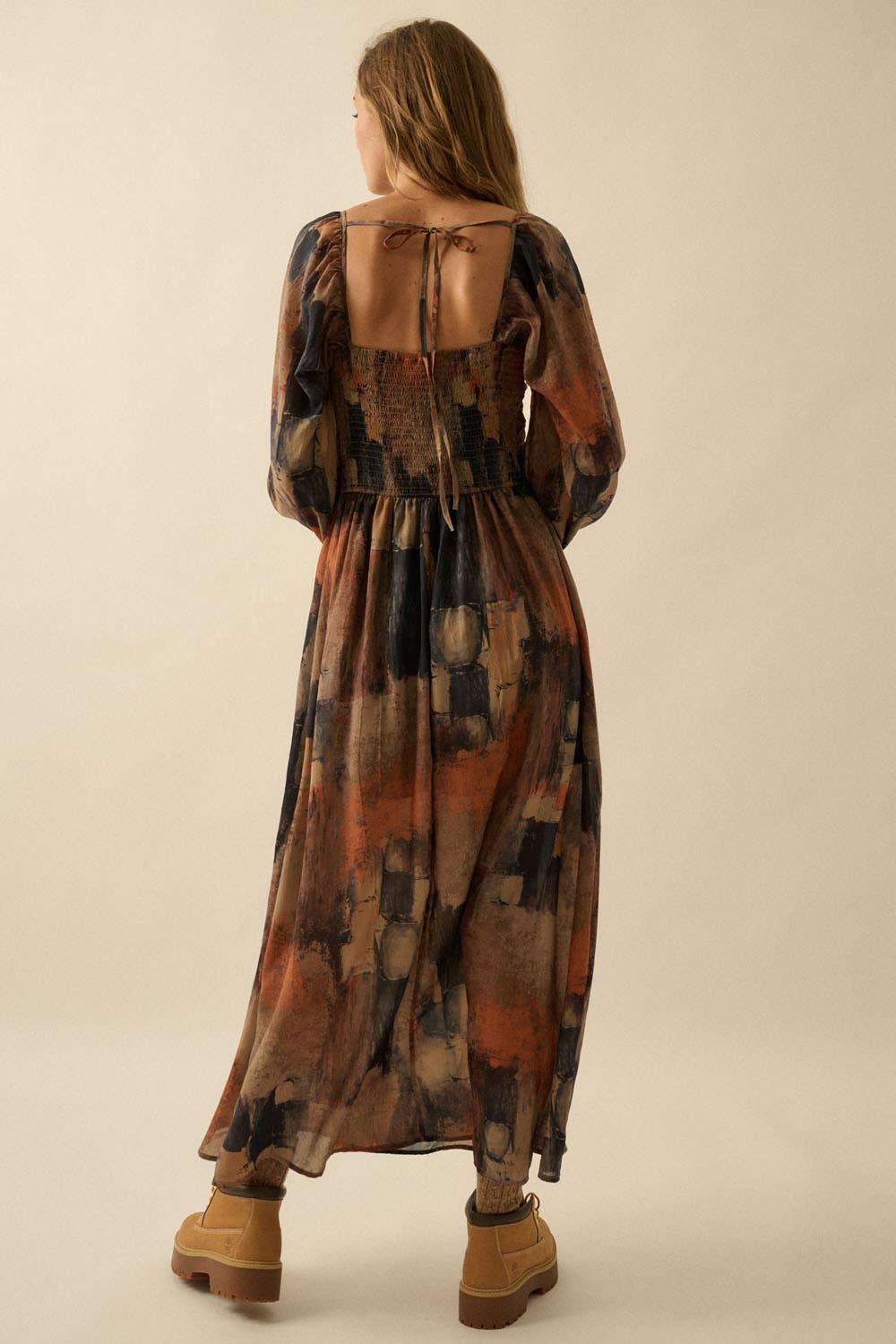 Abstract - Print Velvet - Trimmed V - Neck Maxi Dress - Purpose + Passion Boutique
