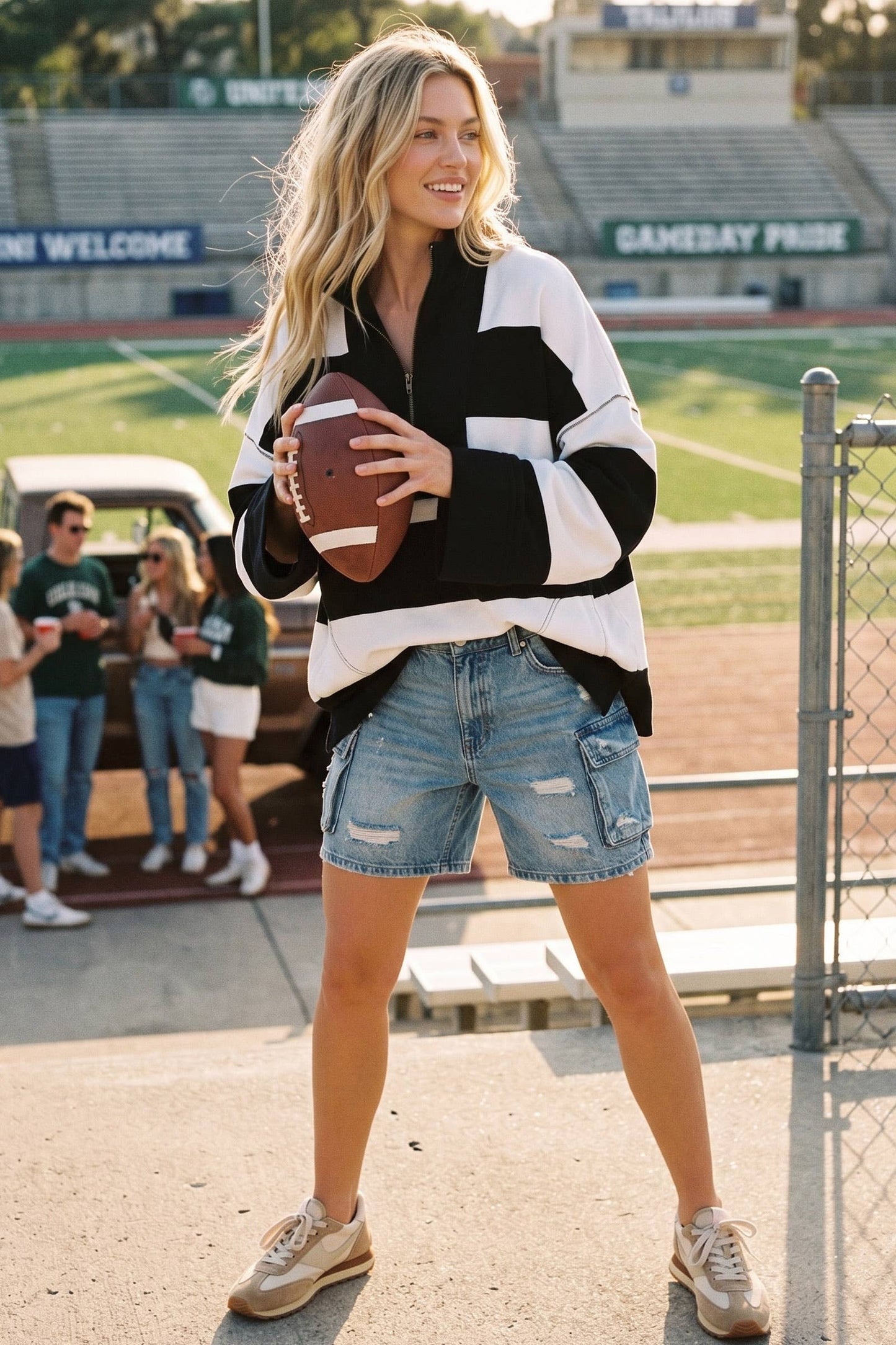 Varsity Black/White Stripe Zip Pullover