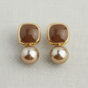 Vintage Inspired Square Enamel and Pearl Stud Earrings