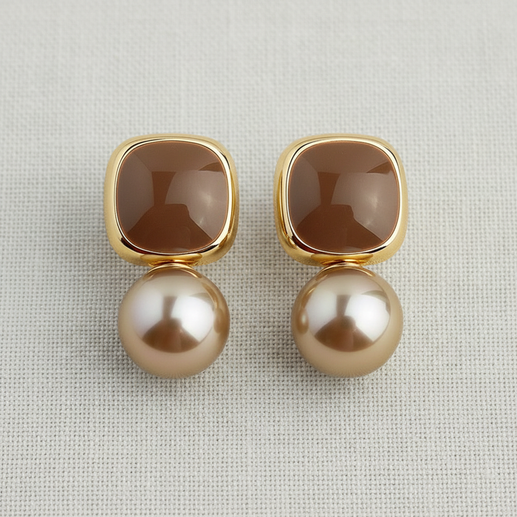 Vintage Inspired Square Enamel and Pearl Stud Earrings