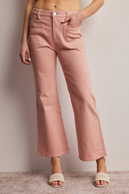 Mauve Stretch Cotton Twill Straight-Leg Pants