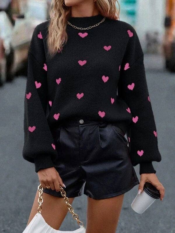 All Over Black Heart Sweater - Purpose + Passion Boutique