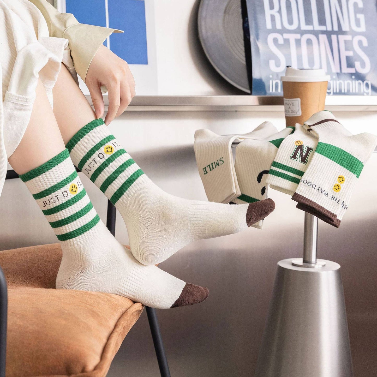 Alphabet Smiley Pattern Crew Socks - Purpose + Passion Boutique
