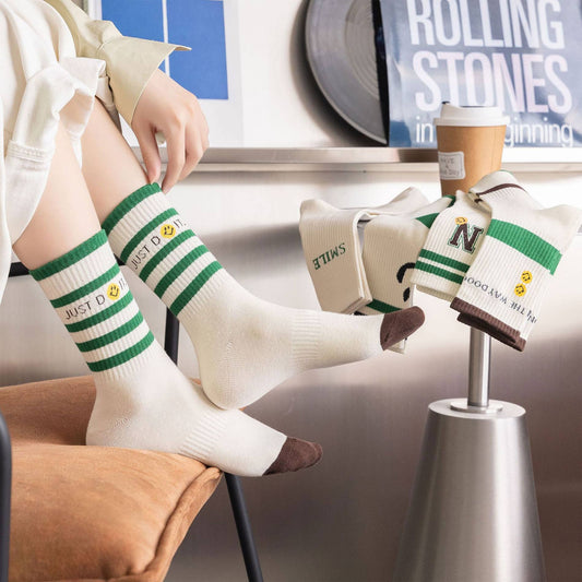 Alphabet Smiley Pattern Crew Socks - Purpose + Passion Boutique