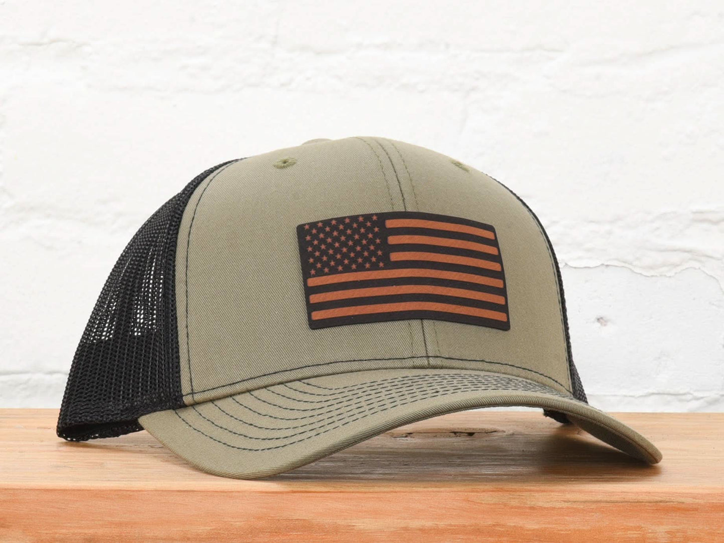 American Flag Leather Patch Snapback Hat - Loden/Black - Purpose + Passion Boutique