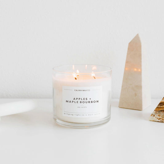 Apples+Maple Bourbon - 3 Wick Clear Glass Tumbler Soy Candle - Purpose + Passion Boutique