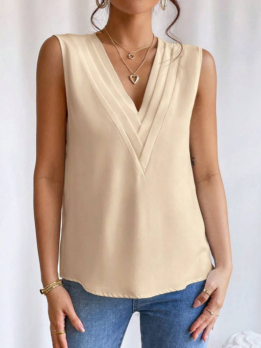 Apricot V - Neck Sleeveless Blouse - Purpose + Passion Boutique