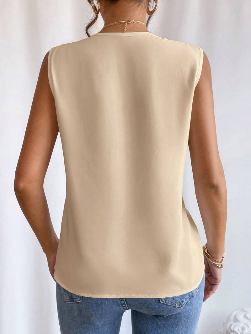 Apricot V - Neck Sleeveless Blouse - Purpose + Passion Boutique