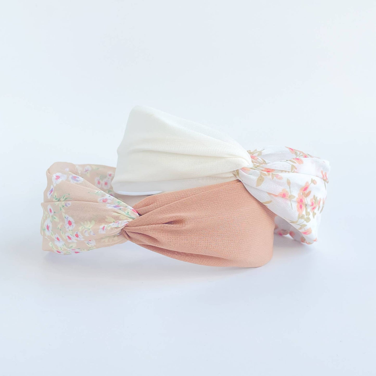 Peach Floral Printed Knot and Twist Headband